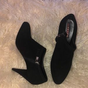 Prada Black Suede Low Cut Ankle Boot w/ Heel